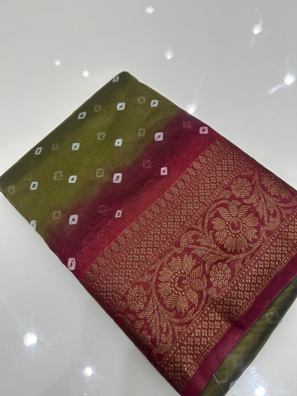 Banarasi sarees -Olive green to maroon  shade  color Search code 3938