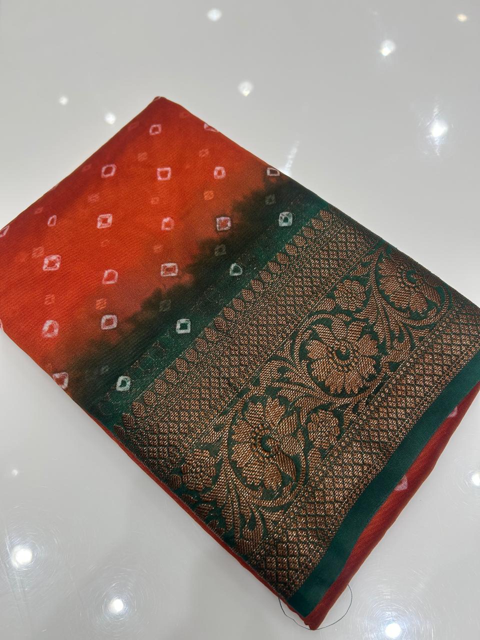 Banarasi sarees -Orange to Green shade  color Search code 3940