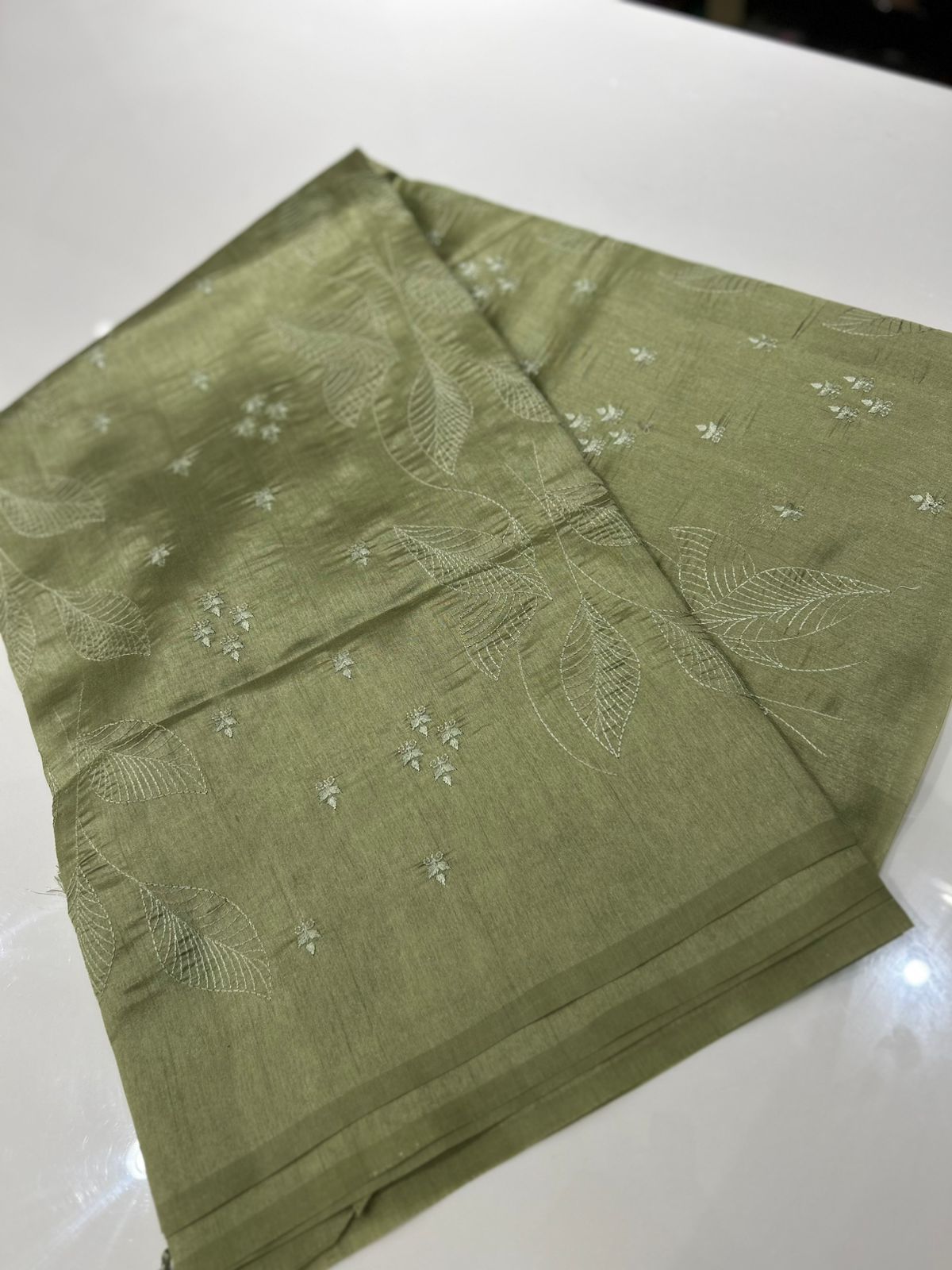 Semi Tussar Saree -Olive green  color Search code 2223