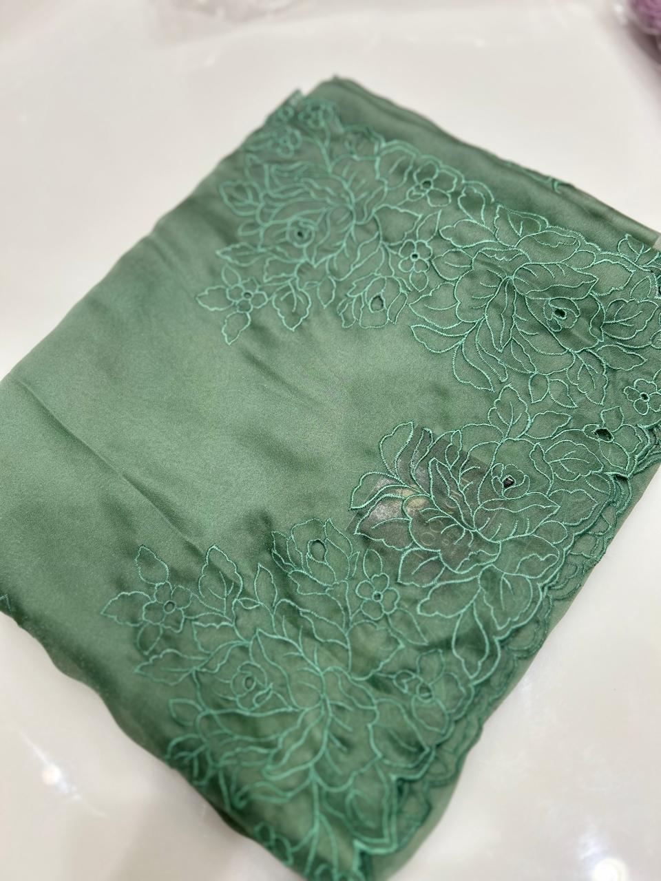 Satin organza Saree   -Green color Search code 9237