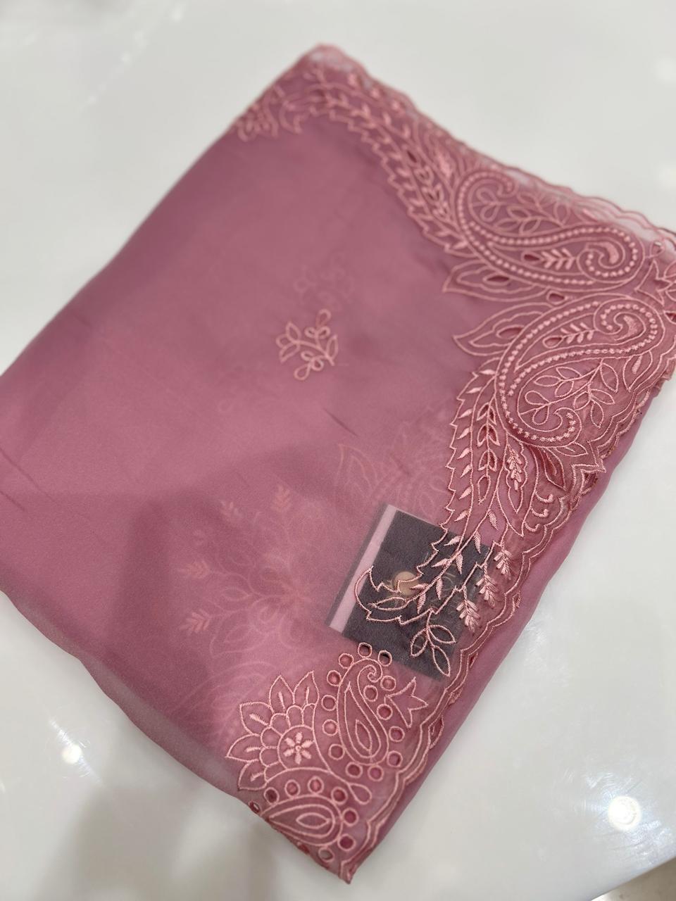 Satin organza Saree   -Onion pink color Search code 9239