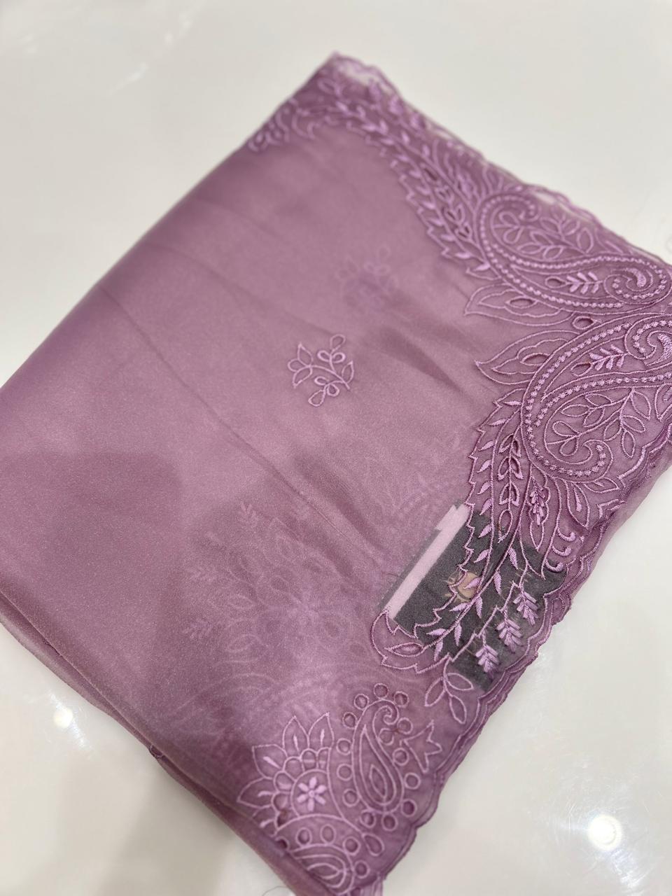 Satin organza Saree   -Lavender color Search code 9241