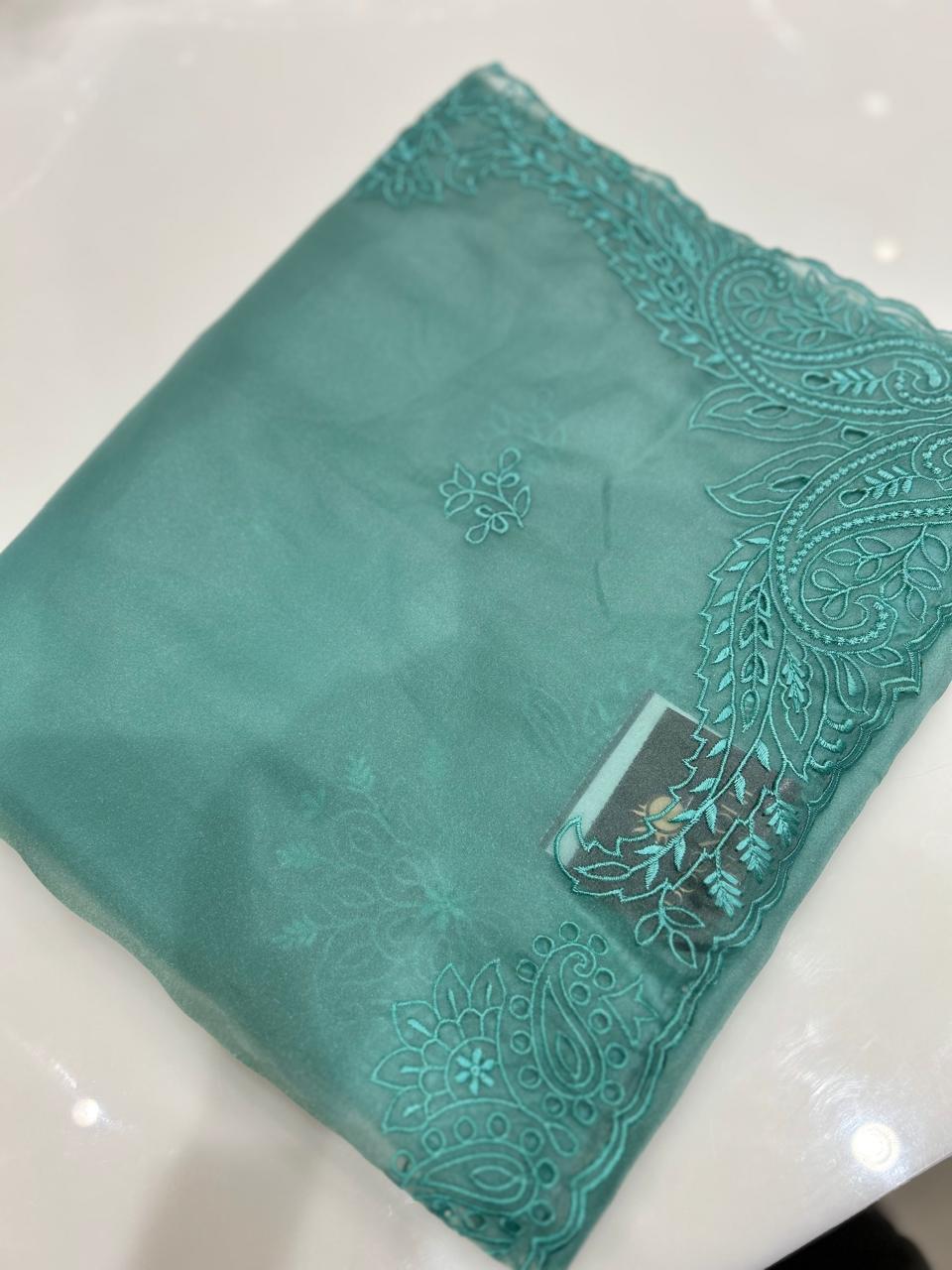 Satin organza Saree   -Blue color Search code 9242
