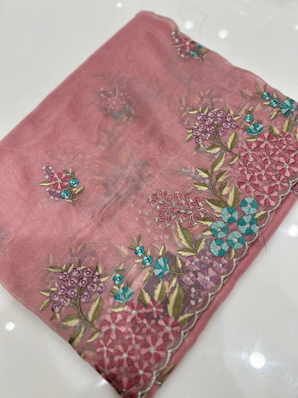 Satin organza Saree   -Onion pink color Search code 9243