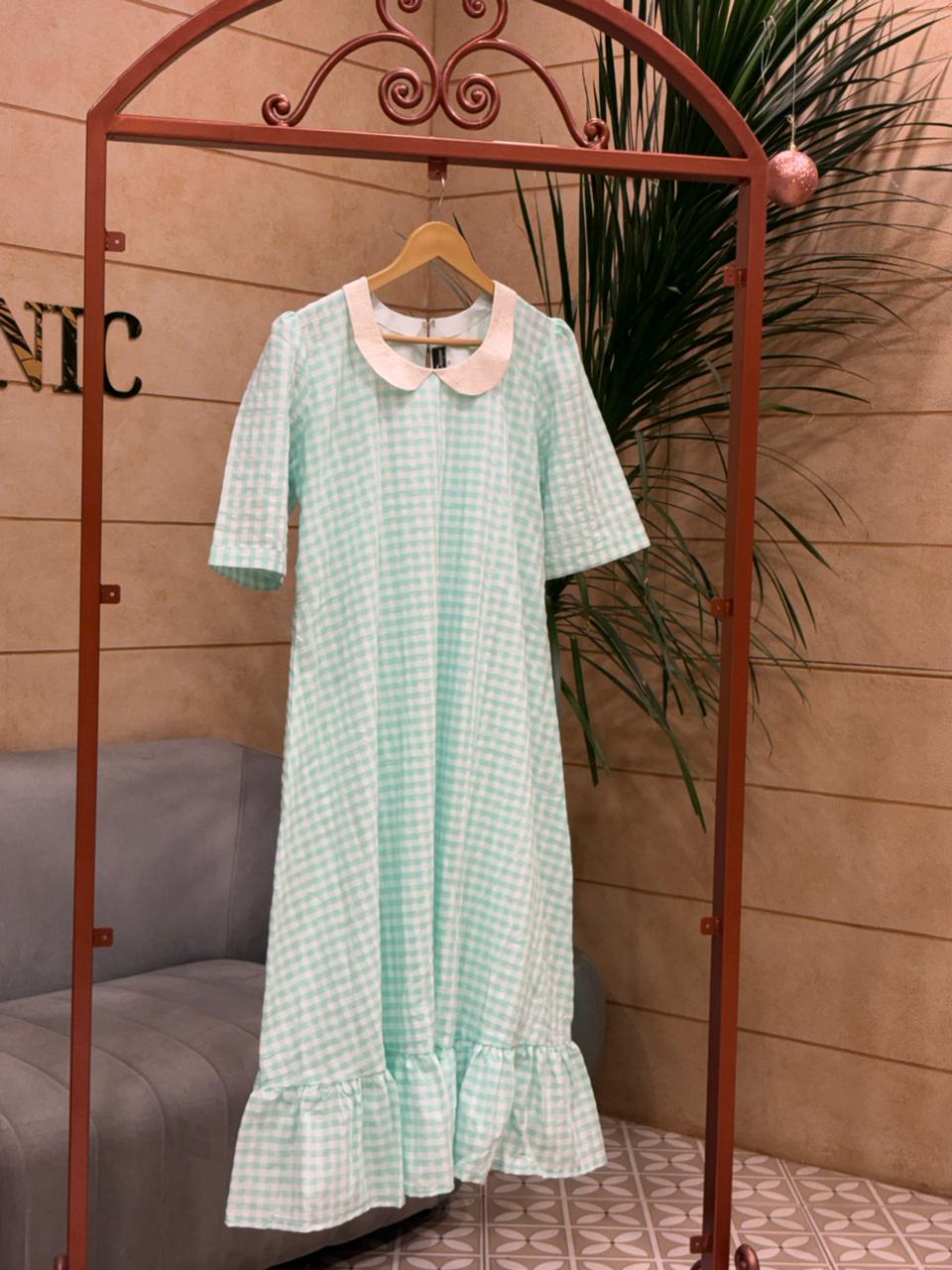 Top -powder green  & white check  shade Search code 5682