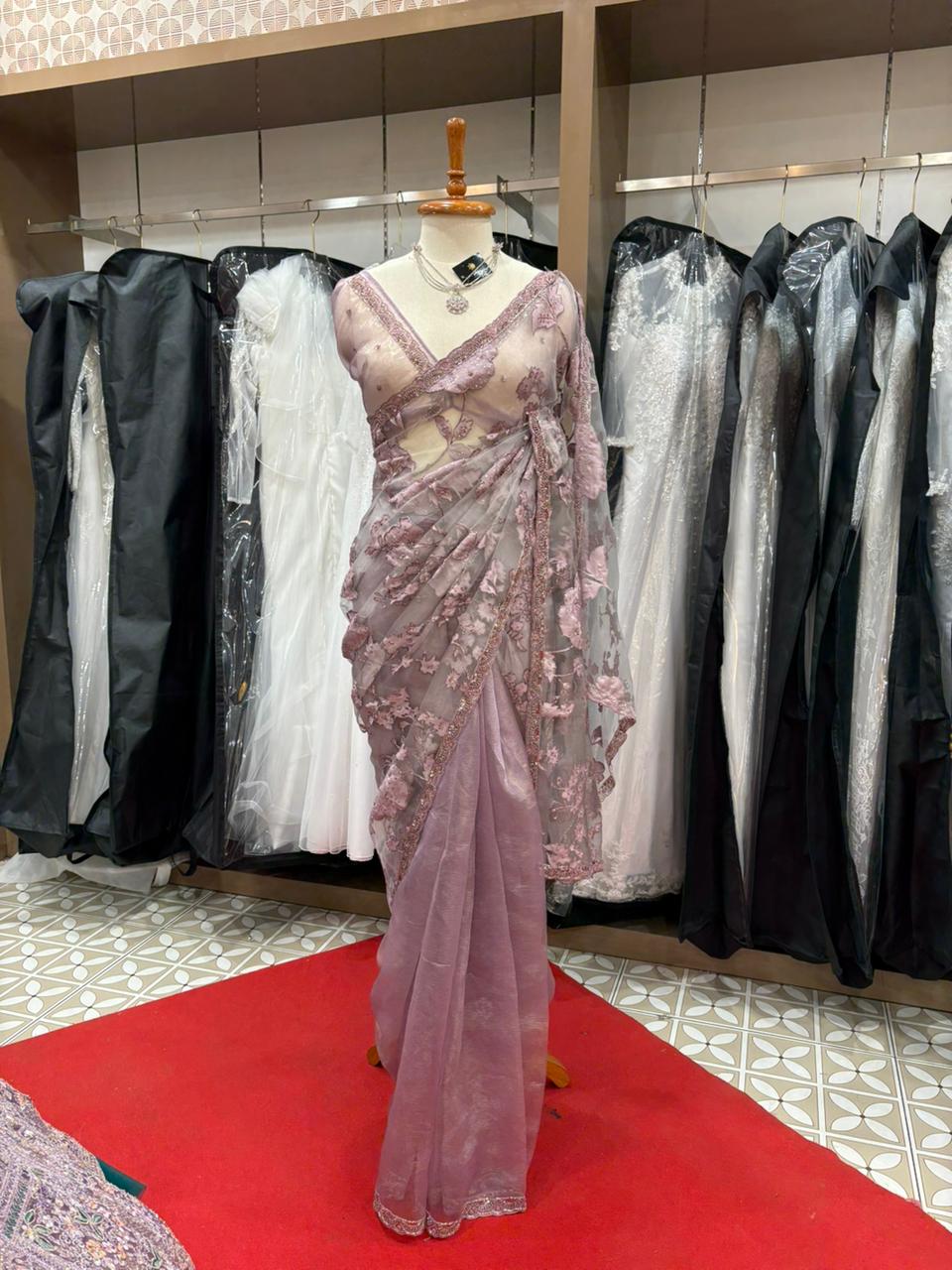 Fancy Saree-lavender pink    -  shade Search code 7469