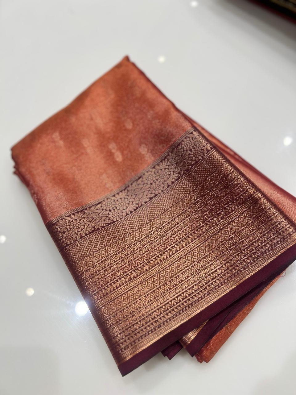 Semi Silk Saree - orange to Maroon   color Search code 1503