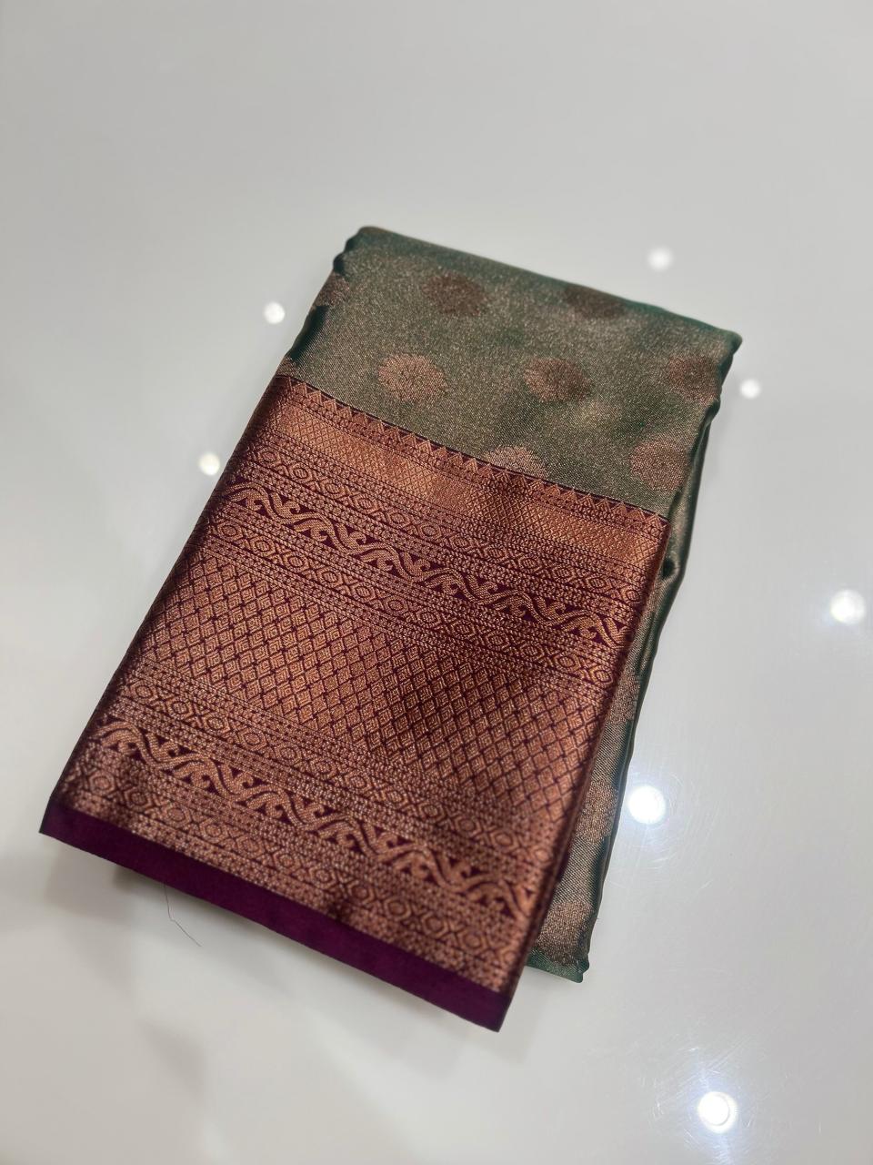 Semi Silk Saree - Green to Purple  color Search code 1504