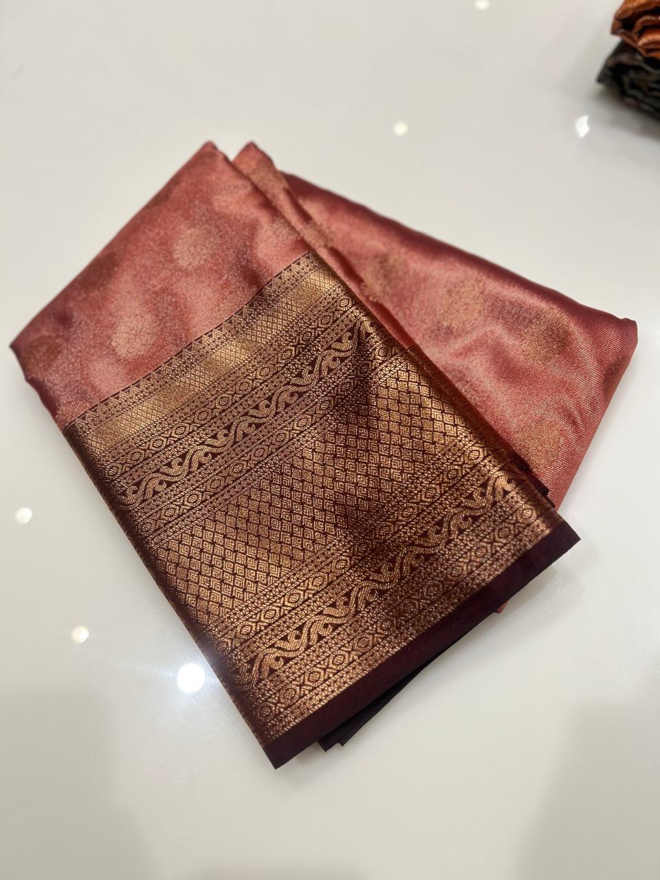 Semi Silk Saree - Onion pink  to Brown color Search code 1506