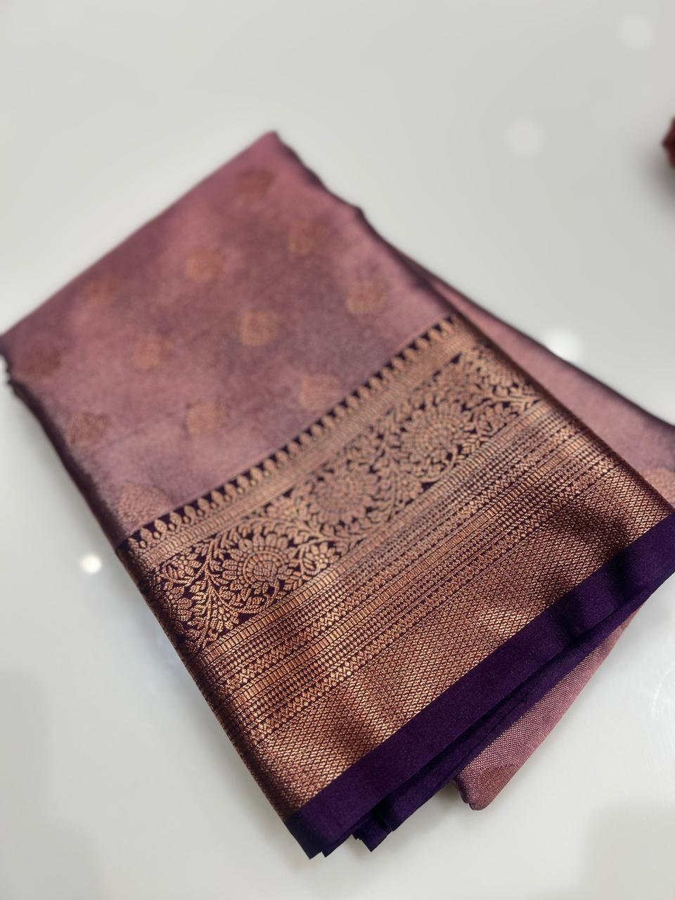 Semi Silk Saree - Lavender to Purple color Search code 1509