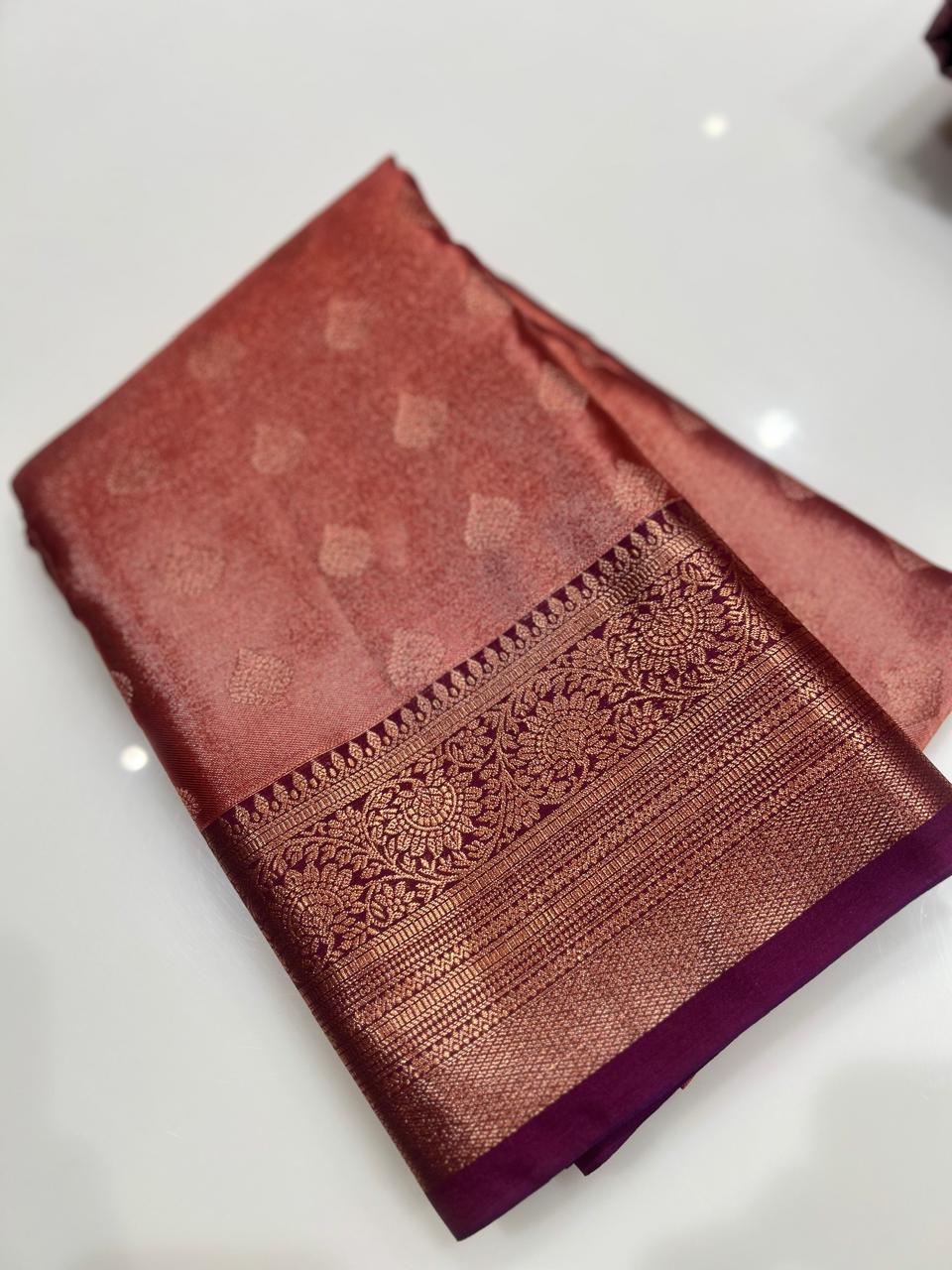 Semi Silk Saree - Rust to Purple color Search code 1510