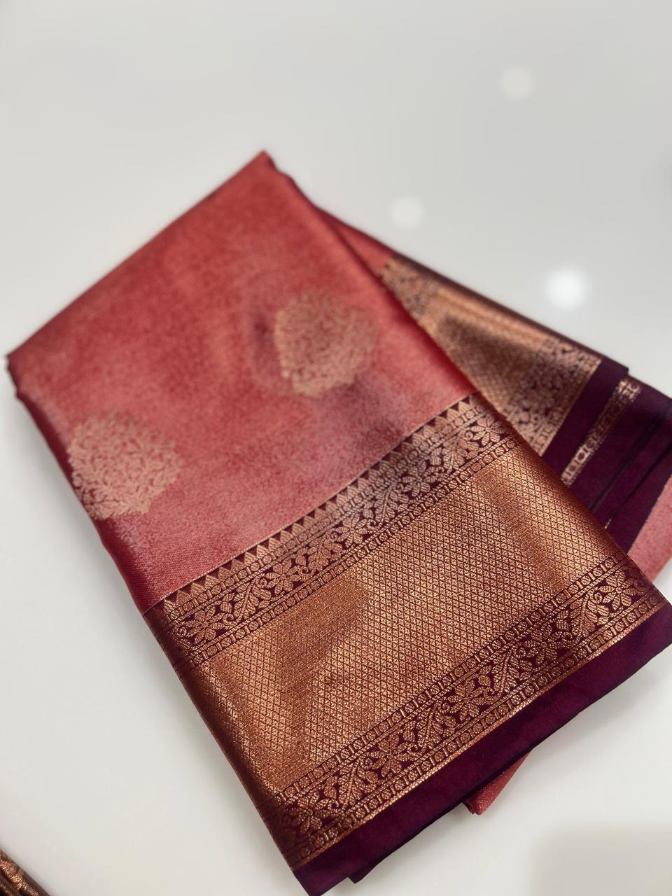 Semi Silk Saree - Rust orange to Purple color Search code 1512
