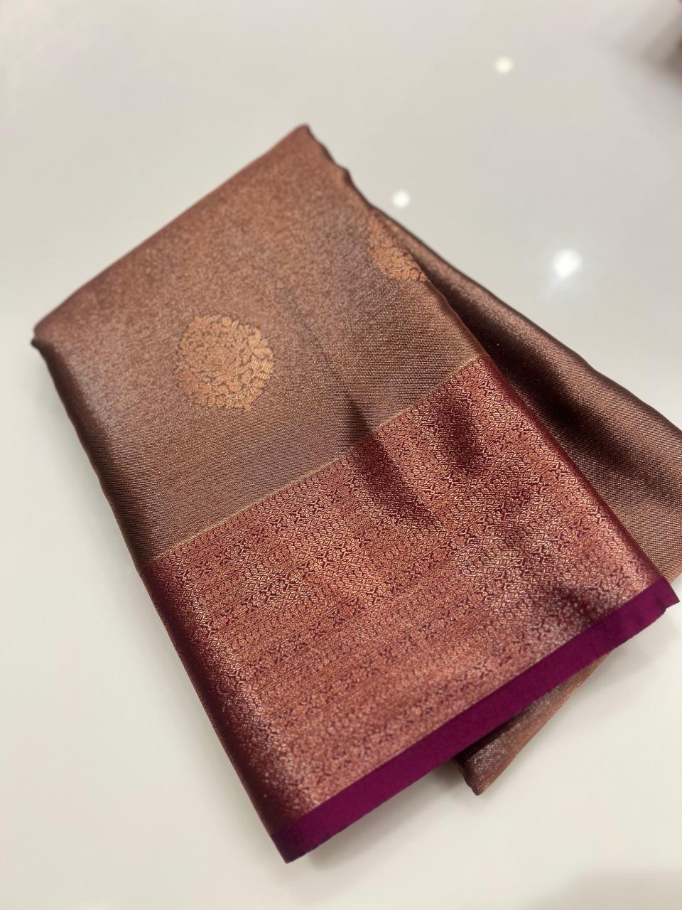 Semi Silk Saree - Metallic  to Purple color Search code 1513
