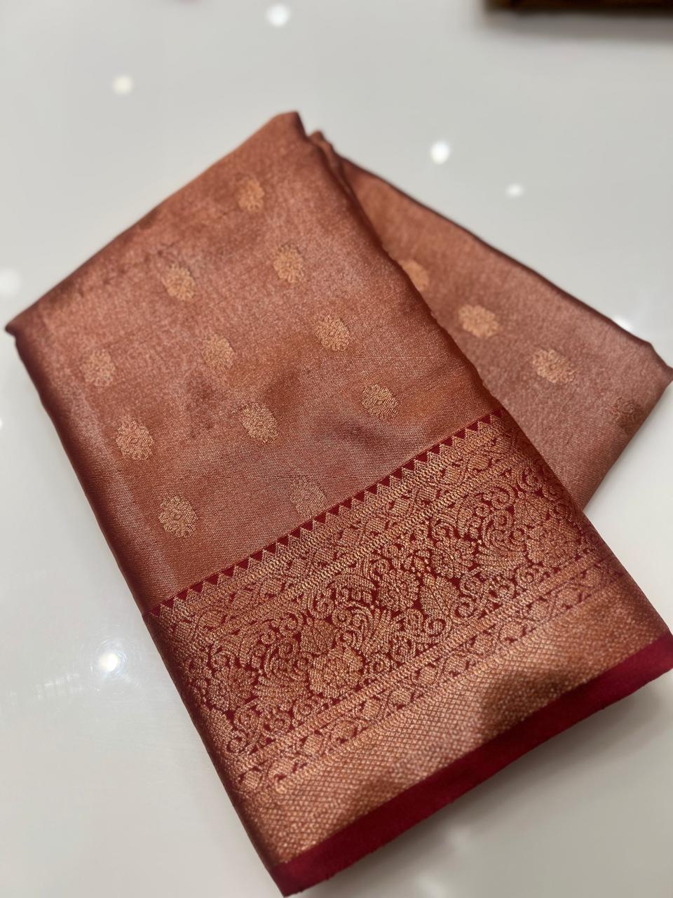 Semi Silk Saree - Rust red  to Maroon color Search code 1515
