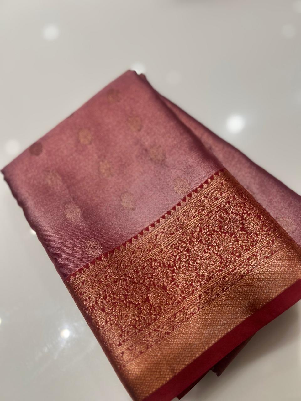 Semi Silk Saree -Onion pink  to Maroon color Search code 1516