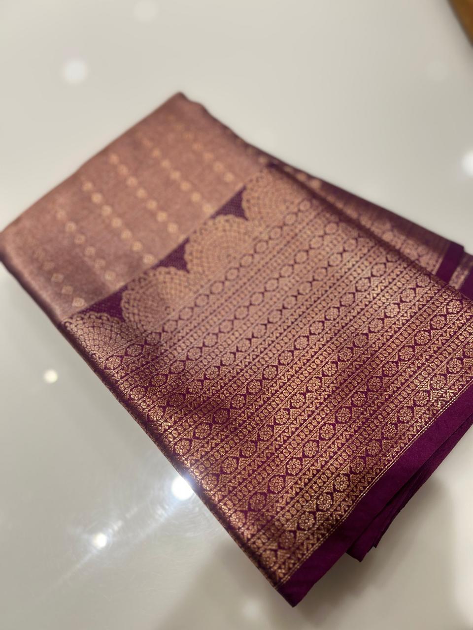 Semi Silk Saree -Metallic purple  to purple  color Search code 1518