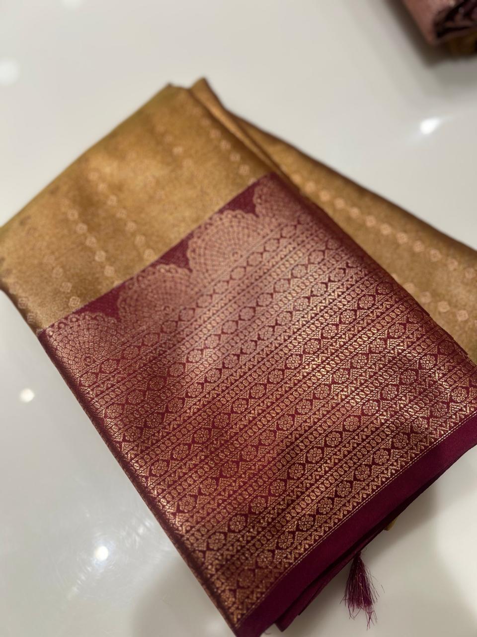 Semi Silk Saree -Green  to purple  color Search code 1519