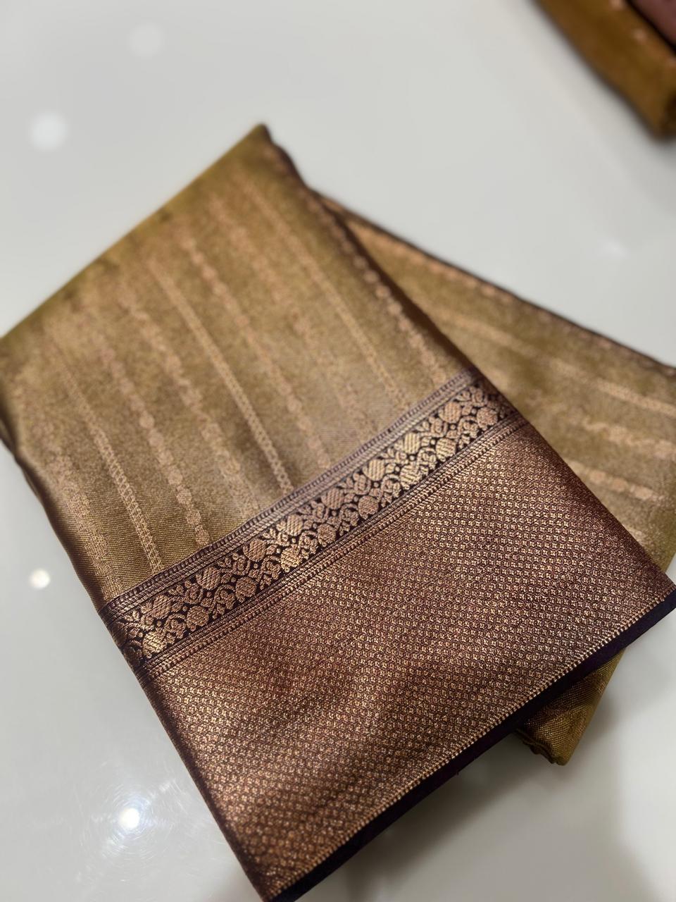 Semi Silk Saree -Dusty Green  to Brown  color Search code 1521