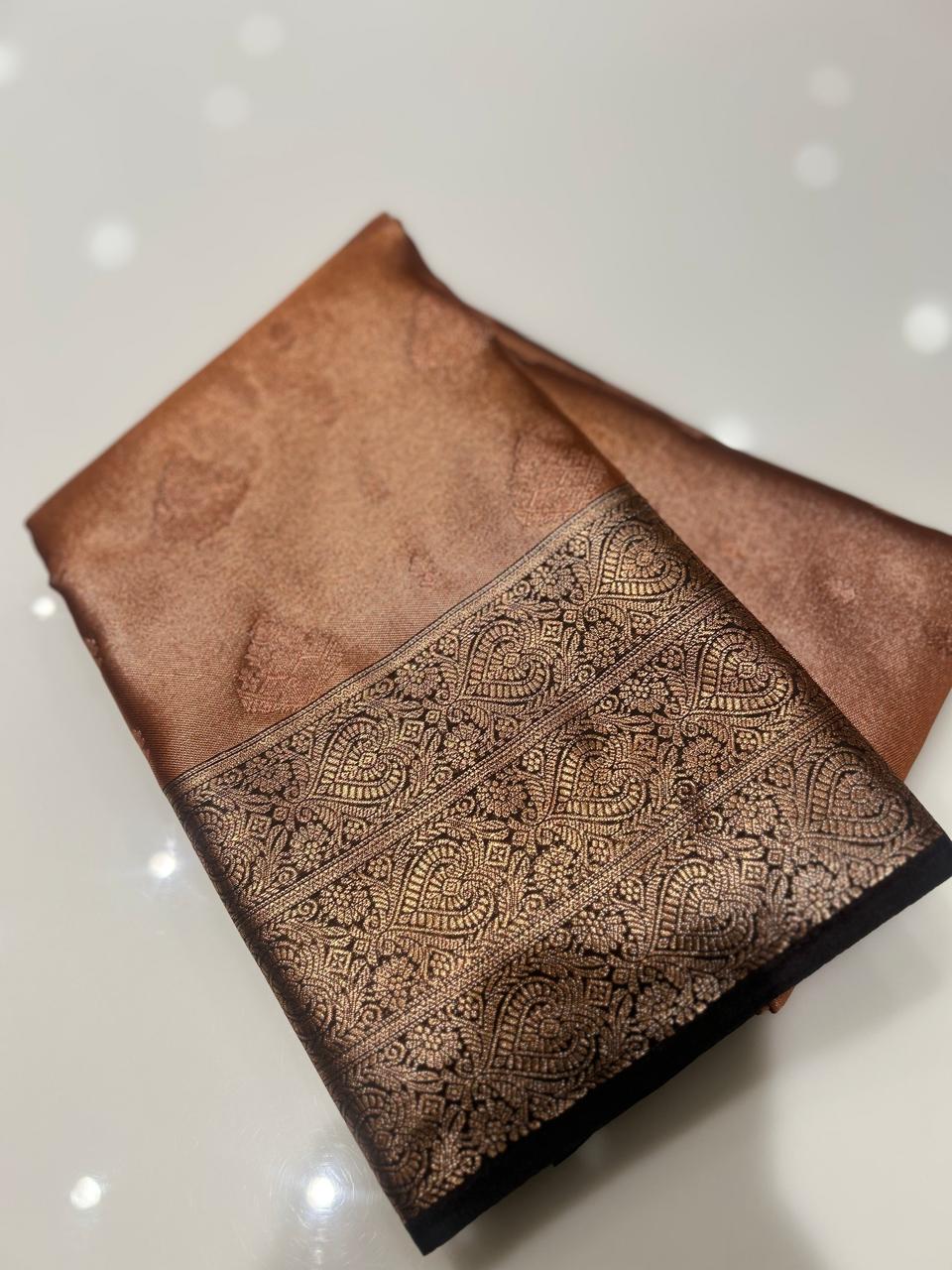 Semi Silk Saree -Metallic to brown color Search code 1523