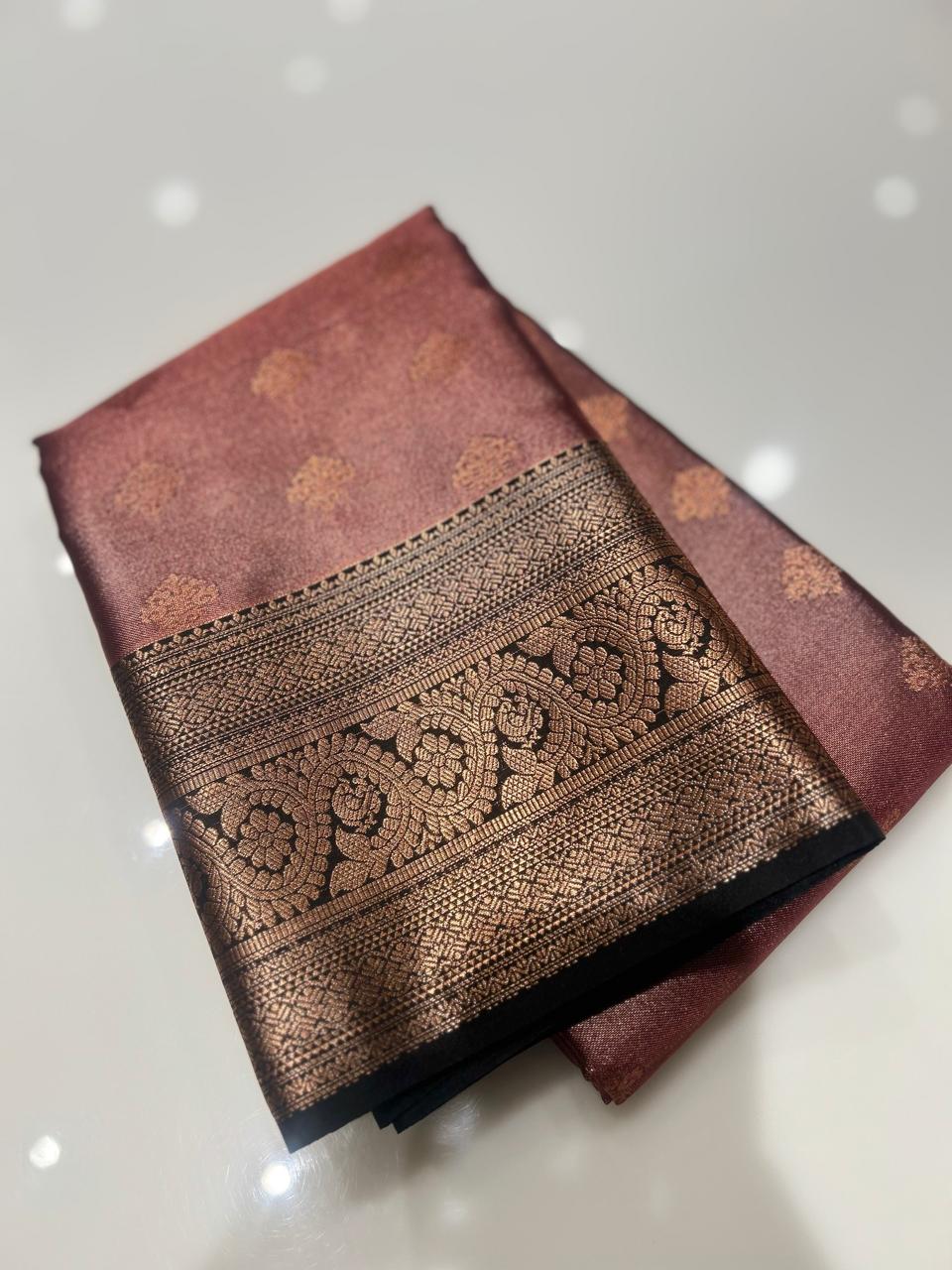 Semi Silk Saree -Purple to brown color Search code 1524