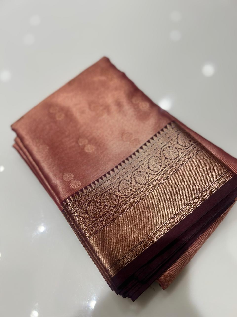 Semi Silk Saree -Onion pink to Rust brown  color Search code 1527