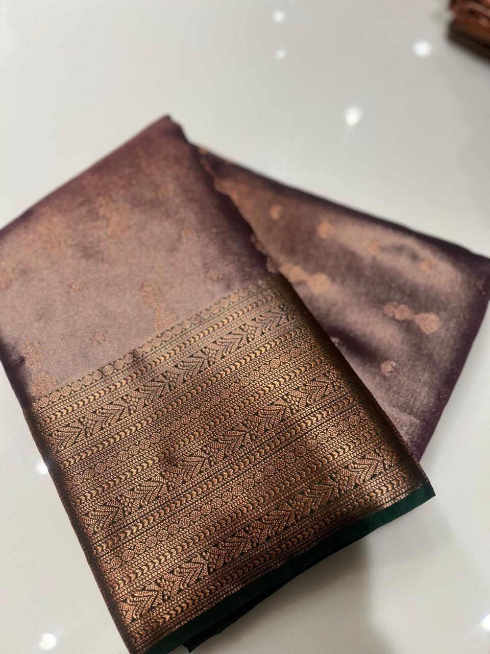 Semi Silk Saree -Metallic purple to Green color Search code 1530