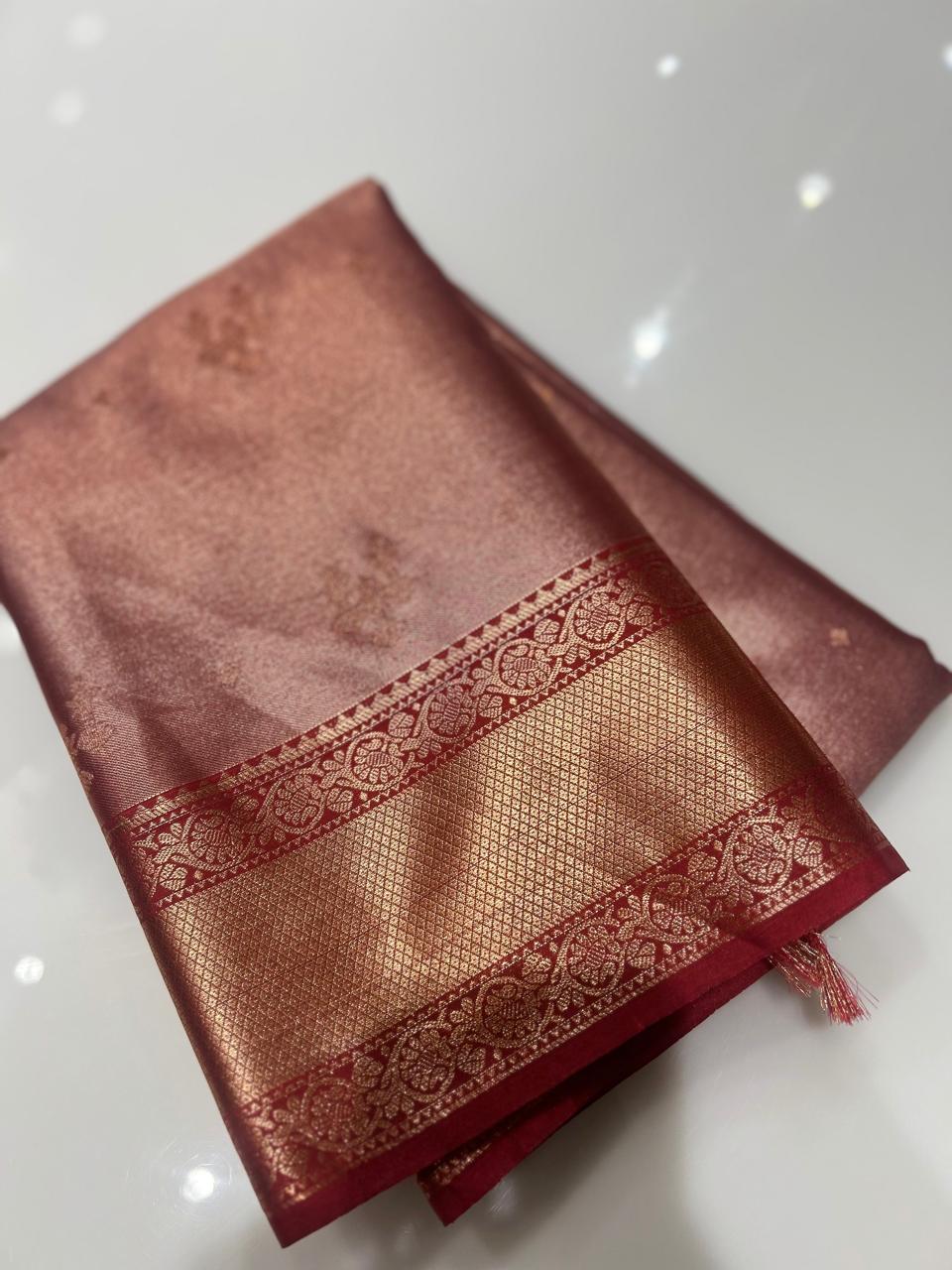Semi Silk Saree -Onion pink to Red color Search code 1533
