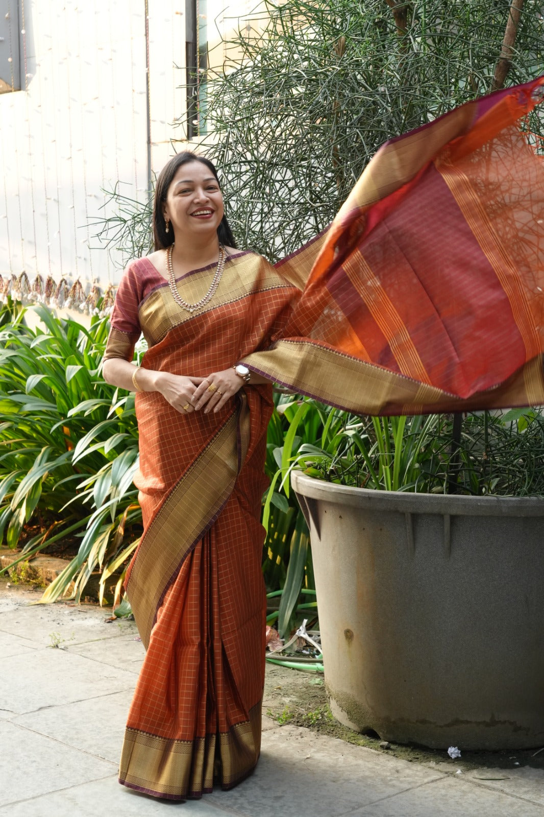 Semi Silk Saree -Maroon  color Search code 1111