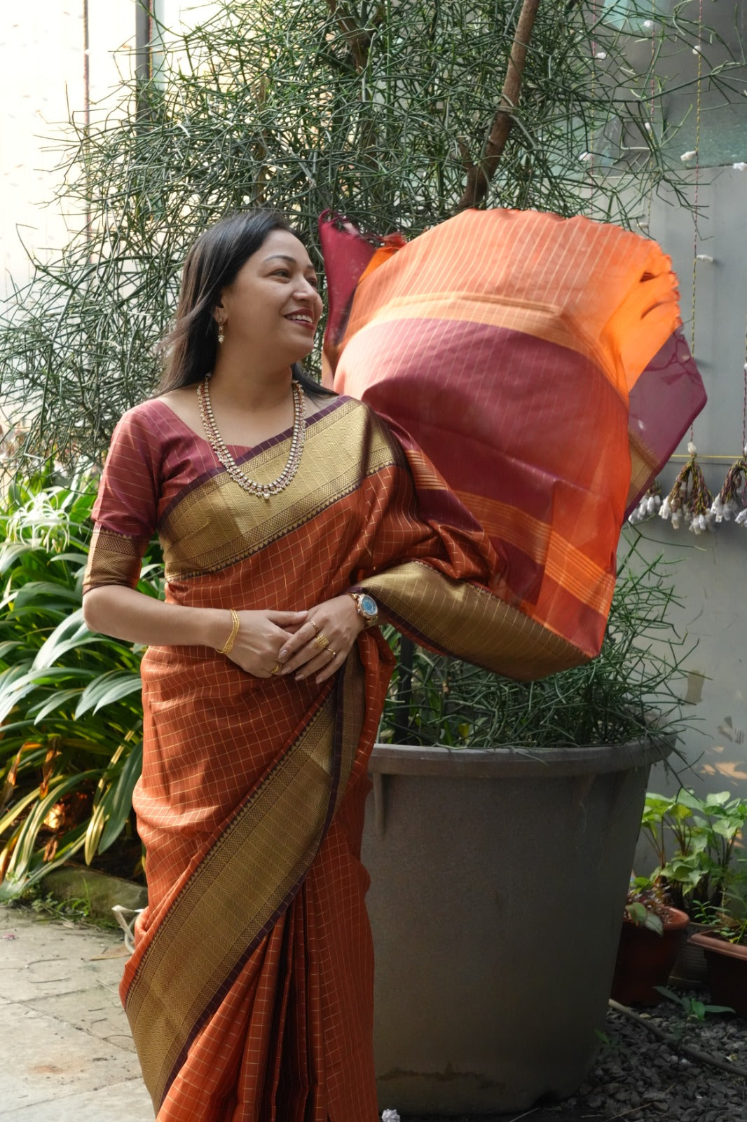 Semi Silk Saree -Maroon  color Search code 1111