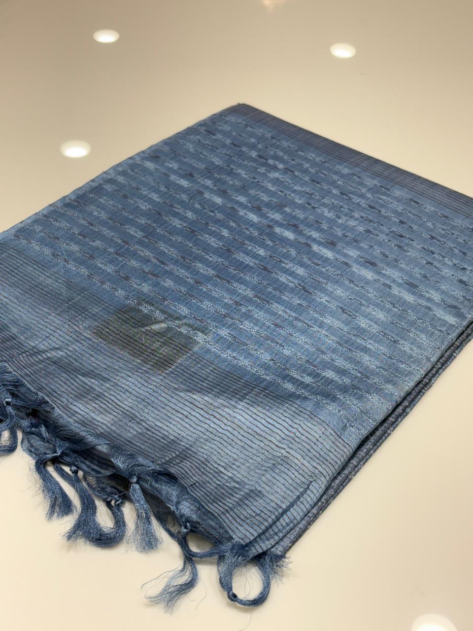 Tussar Sareeblue colour  Search code 7745