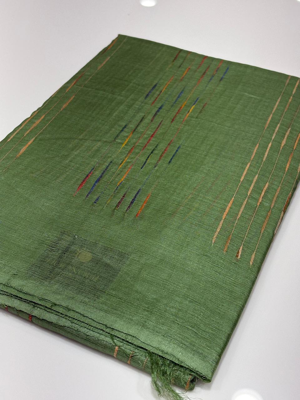 Tussar Saree green  colour  Search code 7735