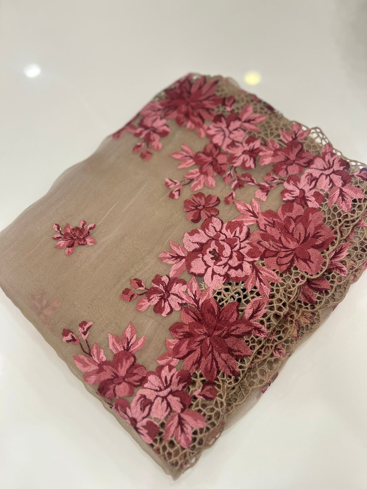 Buy ORGANZA SAREE -Chiku to Peach color Search code 5004 Online