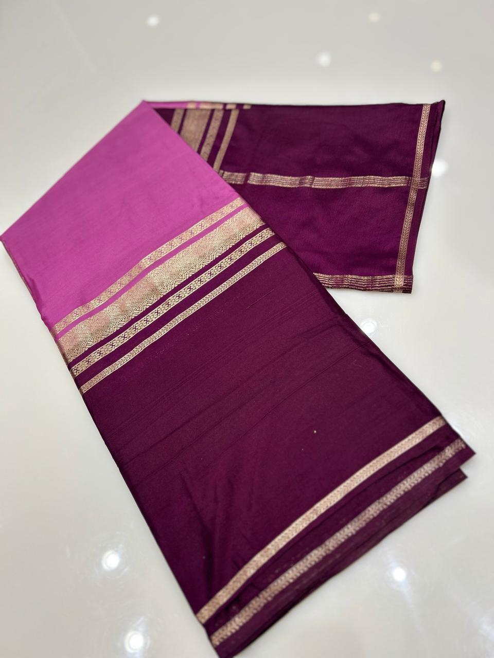 Semi  binny silk saree  -Pink to Marron Search code 5561