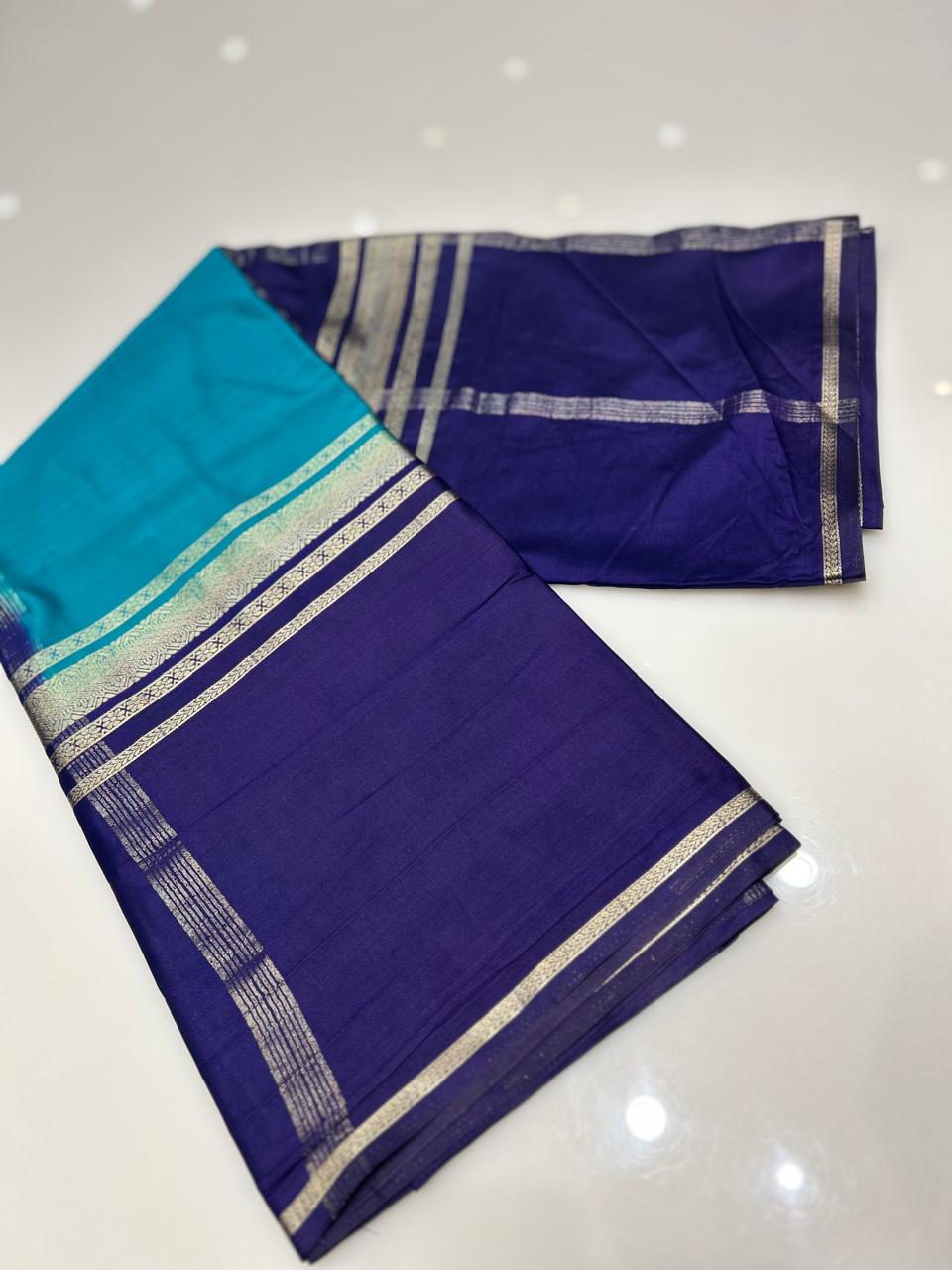 Semi  binny silk saree  -Sky blue to Blue   Search code 5564