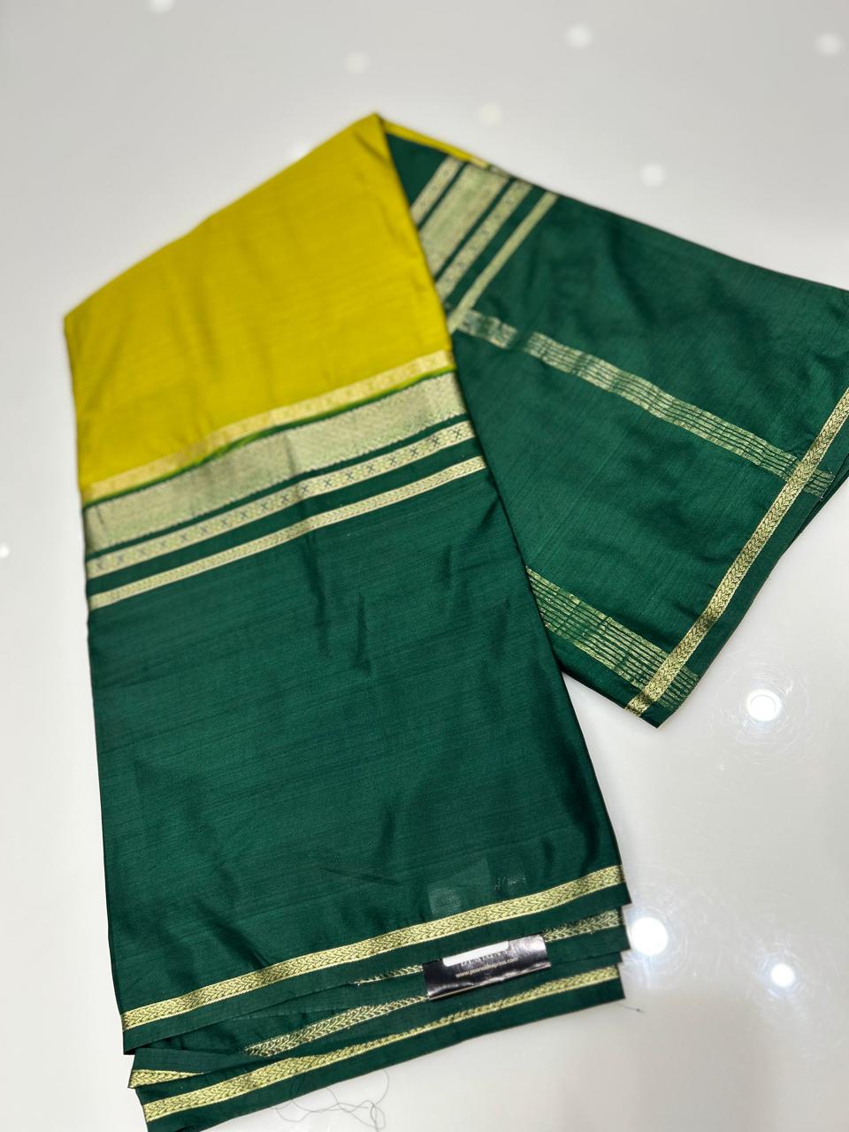 Semi  binny silk saree  -Parrot green to Bottle green   Search code 5566