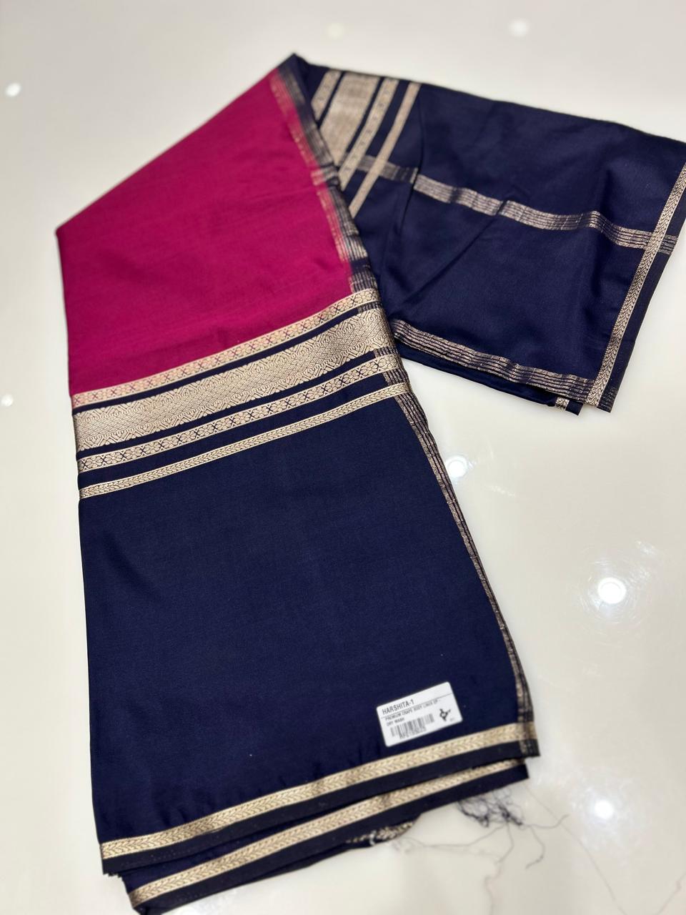 Semi  binny silk saree  -Dark pink to Navy blue  Search code 5567