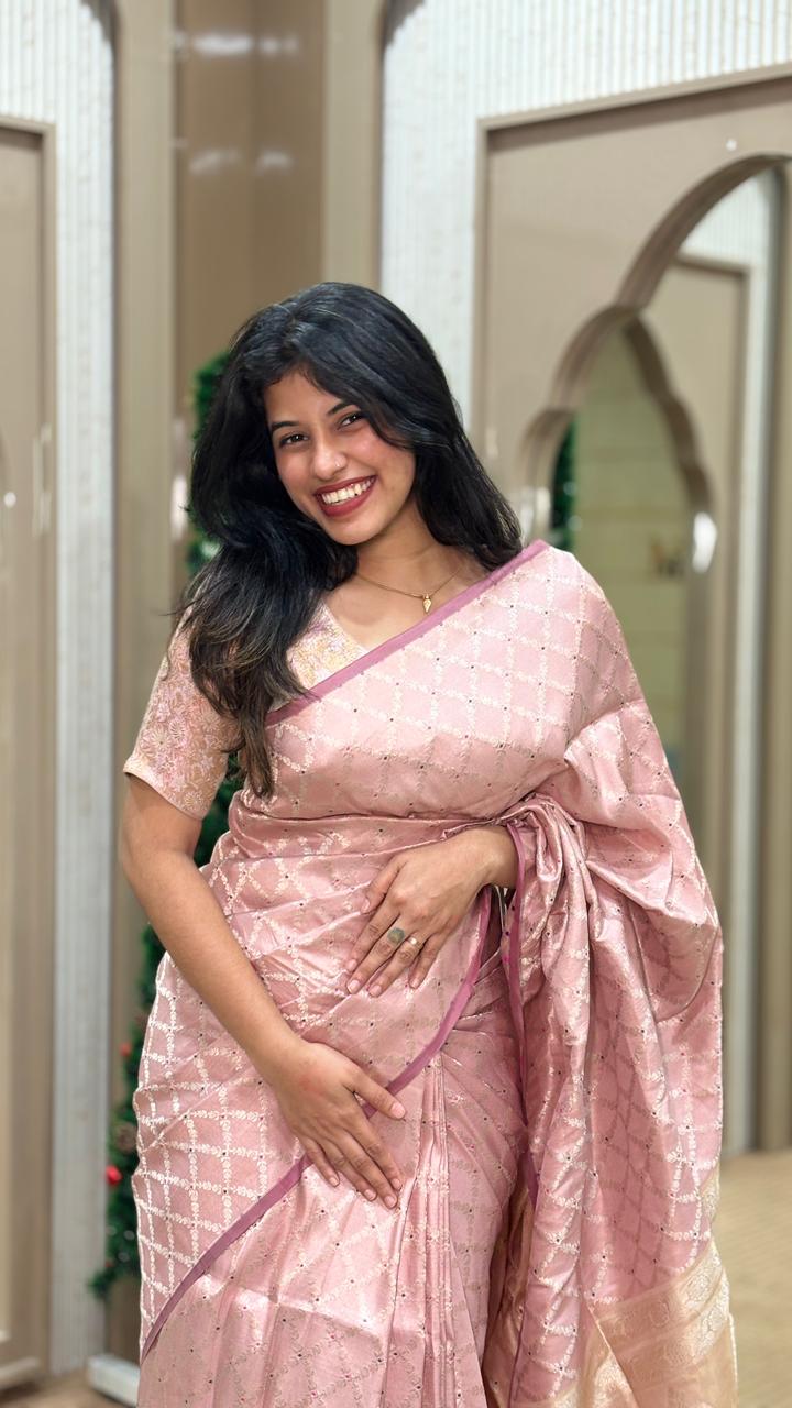 KANCHIPURAM SAREE - ONION PINK- search code -1110