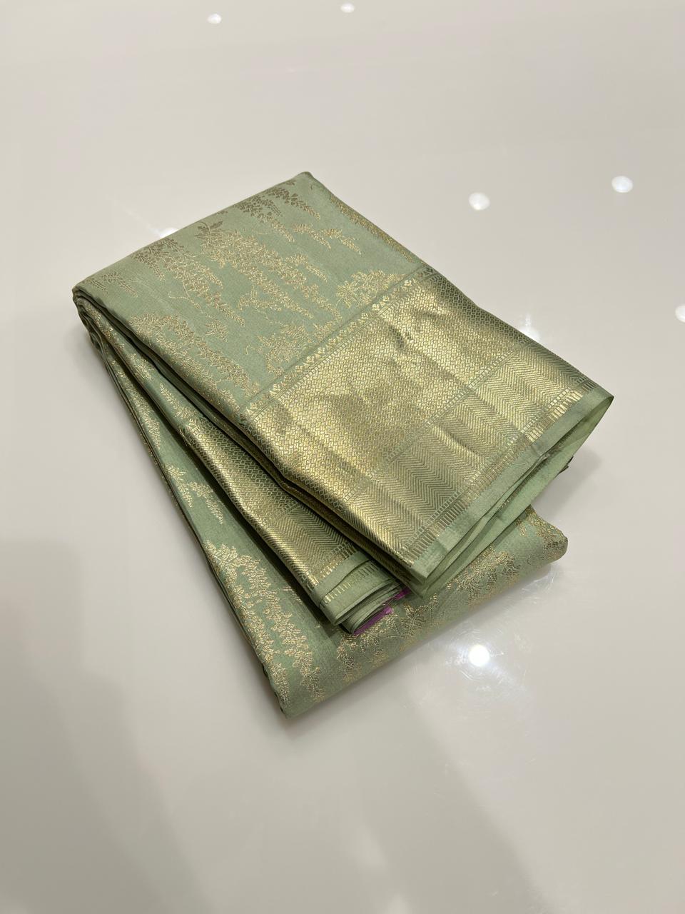 KANCHIPURAM SAREE -Mint green  search code 2050