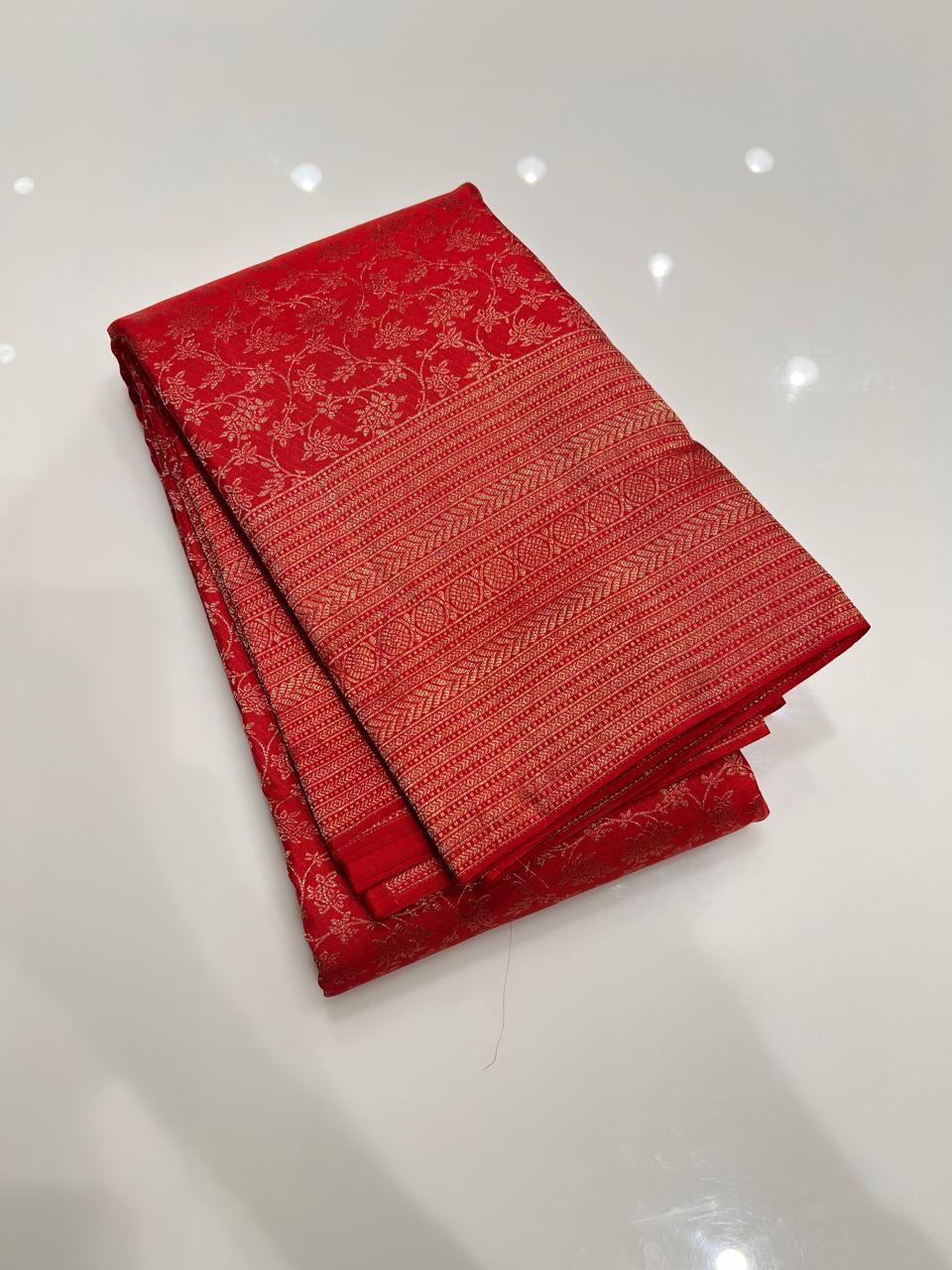KANCHIPURAM SAREE -Brick red search code 2057