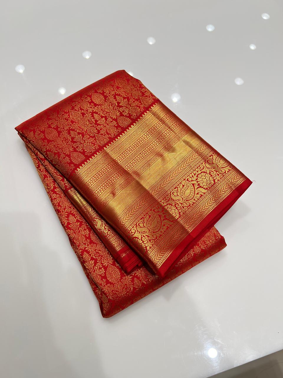 KANCHIPURAM SAREE -Chilly red  search code 2052