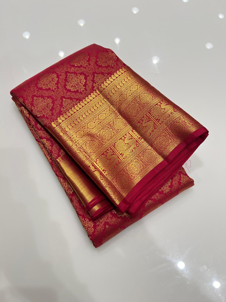 KANCHIPURAM SAREE -Ruby pink  search code 2053
