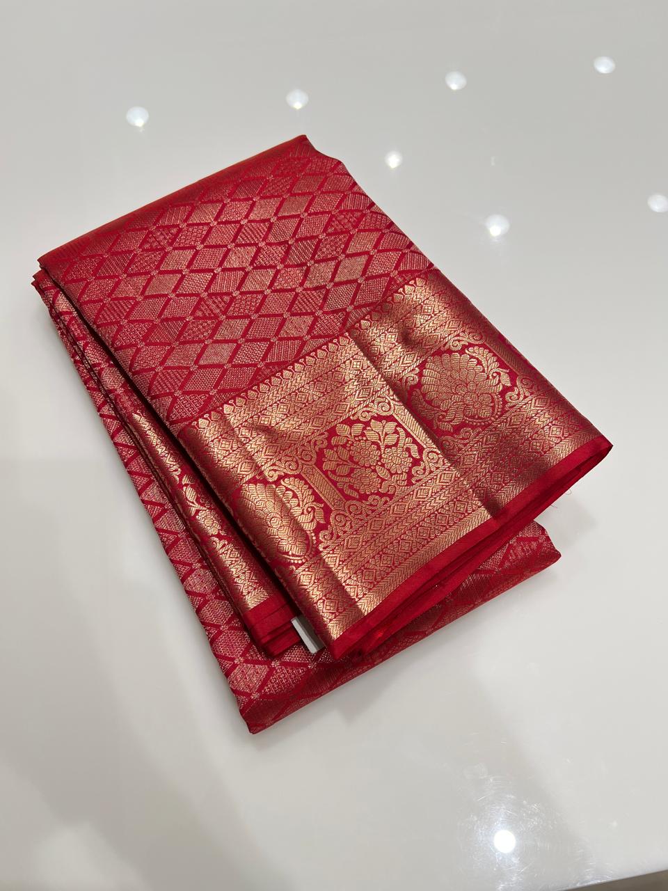 KANCHIPURAM SAREE -Brick red  search code 2055
