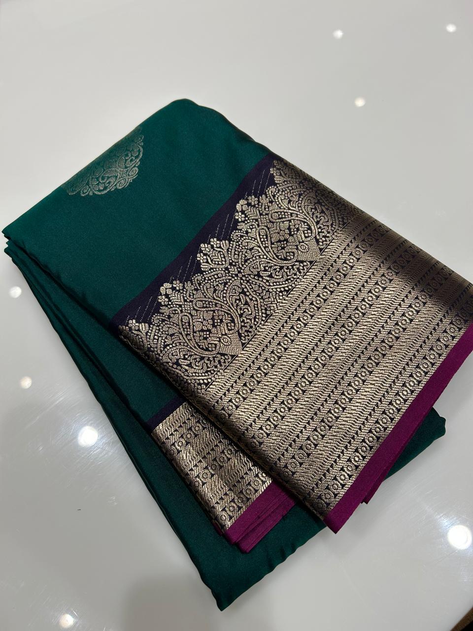 SEMI KANCHIPURAM SAREE- Till green to Purple  Search code 2059