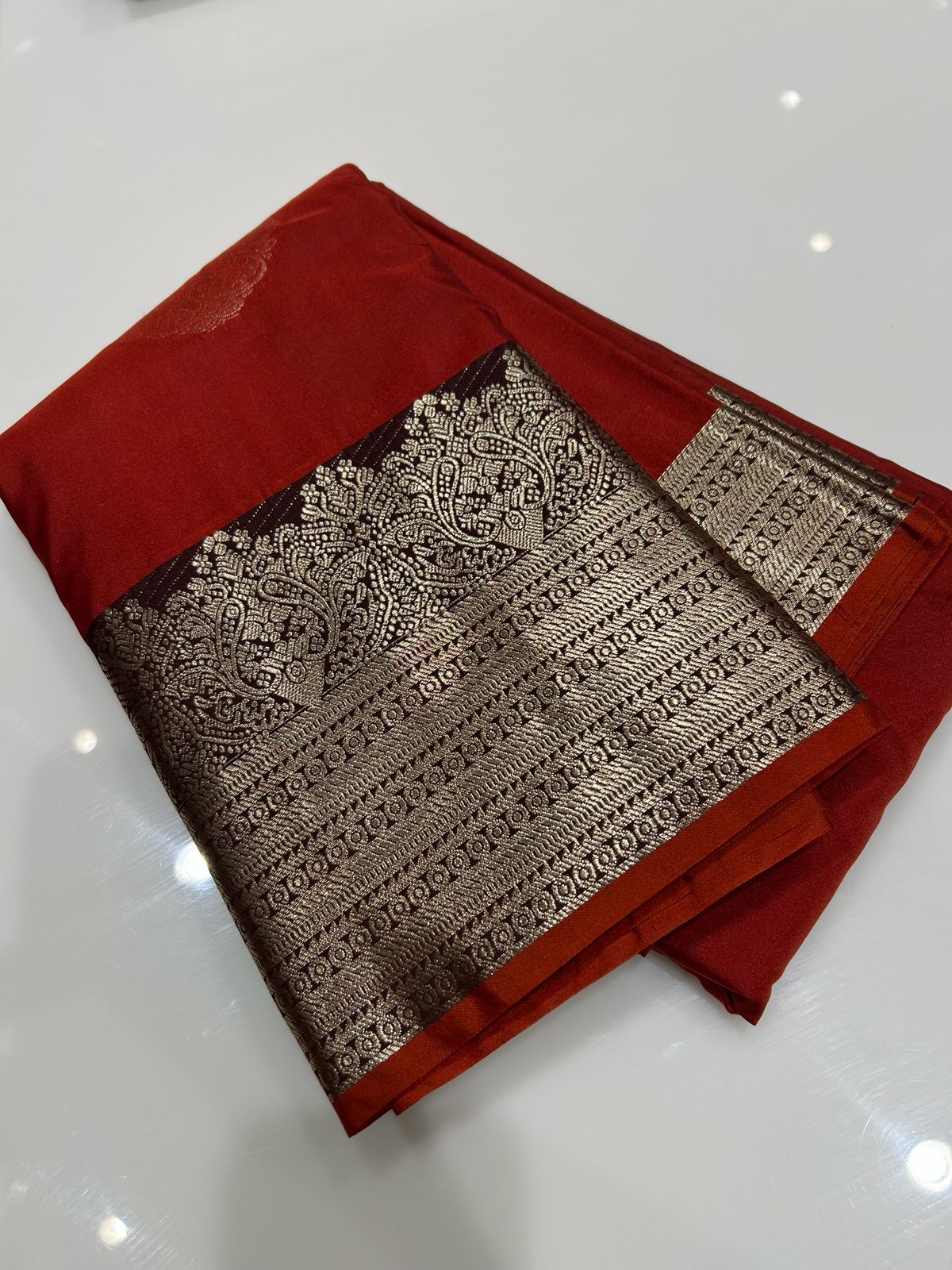 SEMI KANCHIPURAM SAREE- Burn orange to Coffee brown Search code 2061
