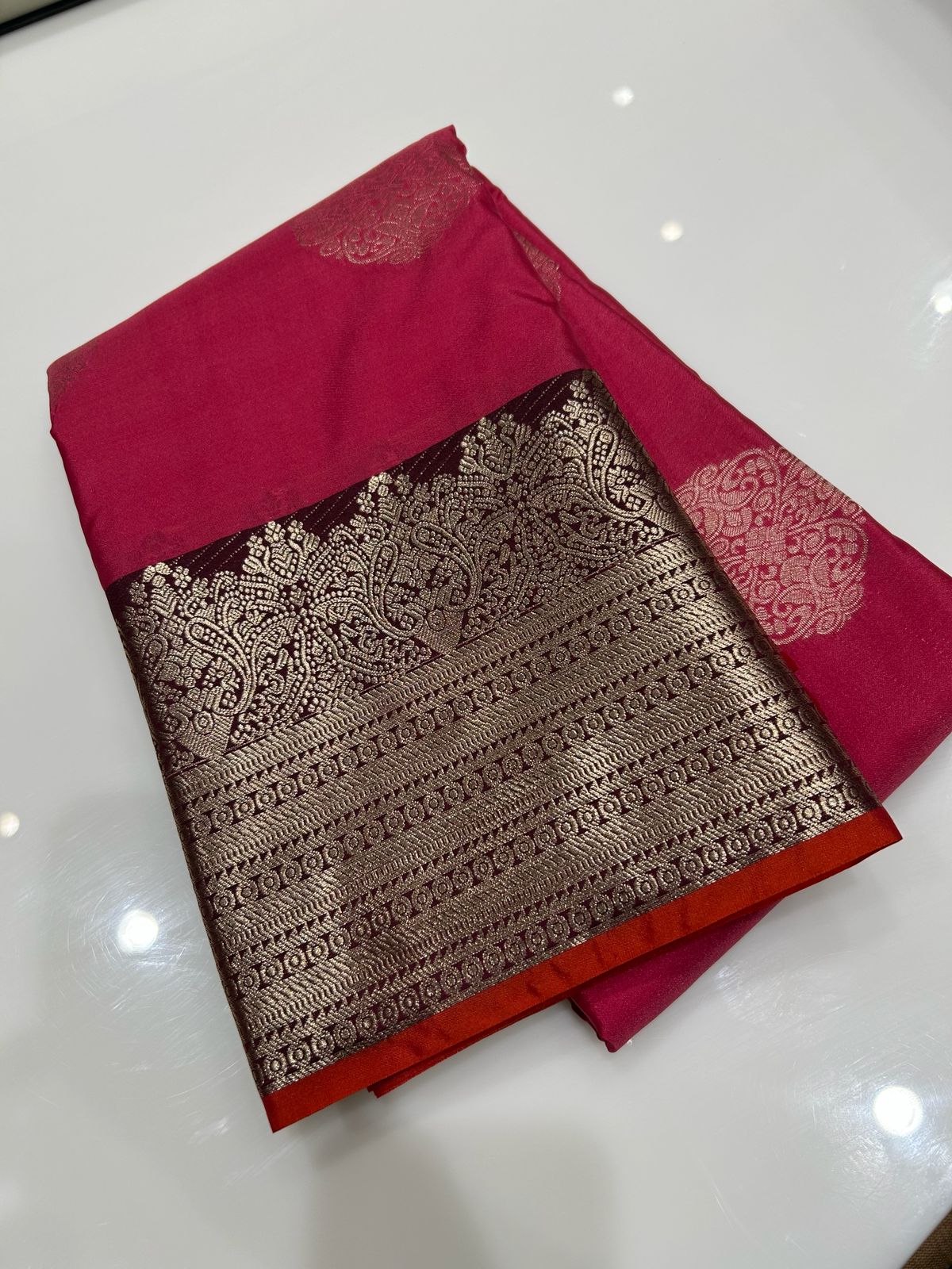 SEMI KANCHIPURAM SAREE- Pink  to Coffee brown Search code 2062