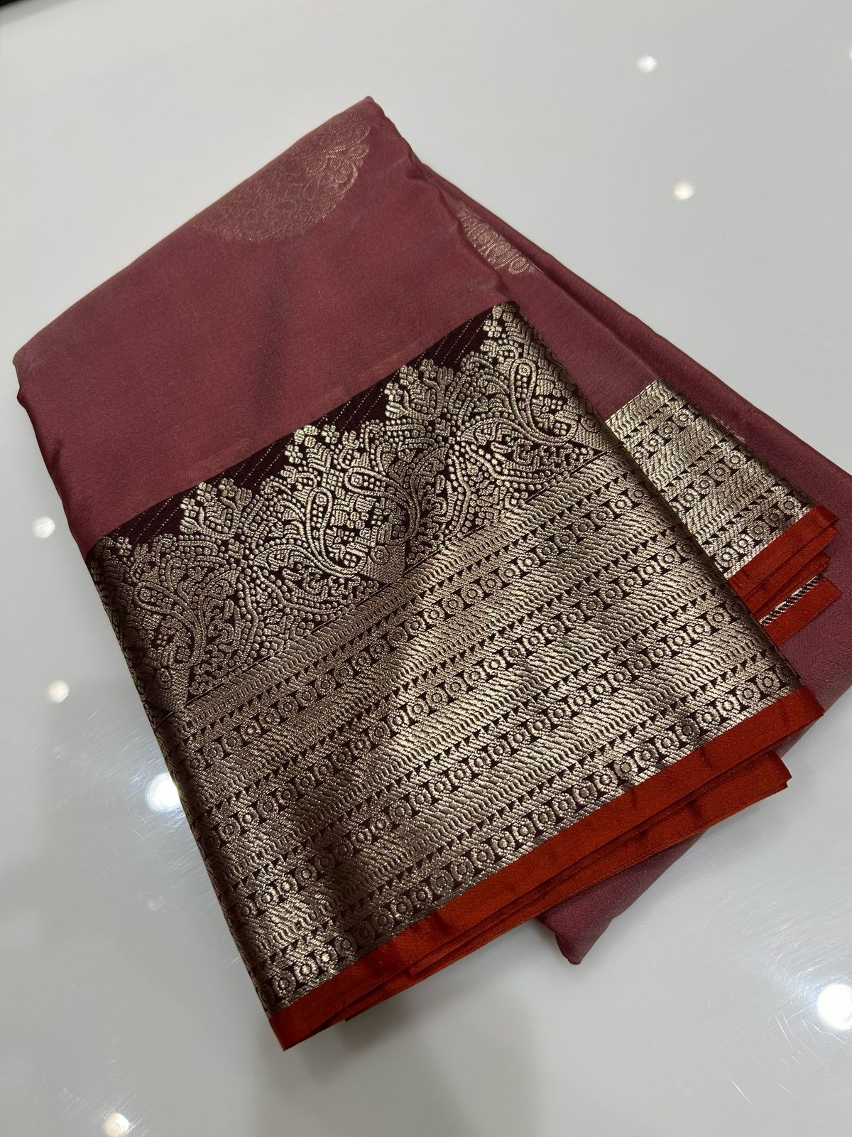 SEMI KANCHIPURAM SAREE- Blush pink to Coffee brown Search code 2063