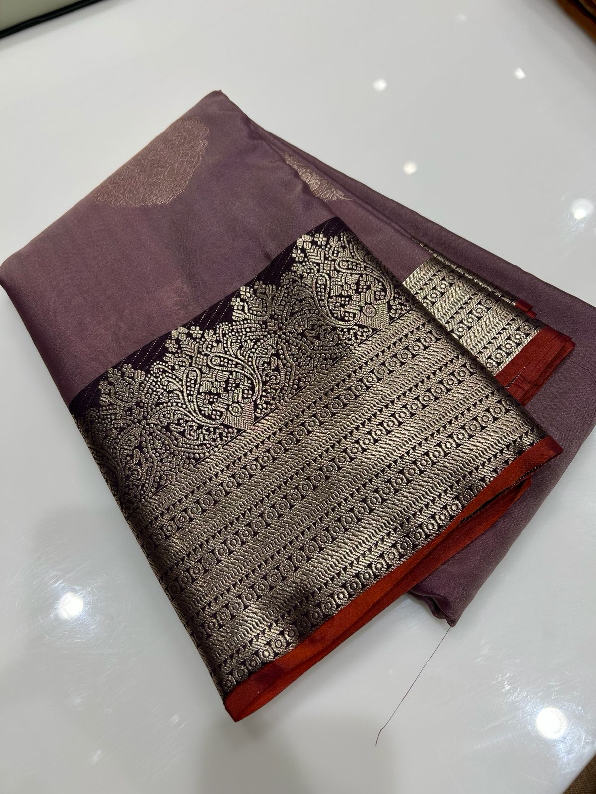 SEMI KANCHIPURAM SAREE- Light lavender to Coffee brown Search code 2064