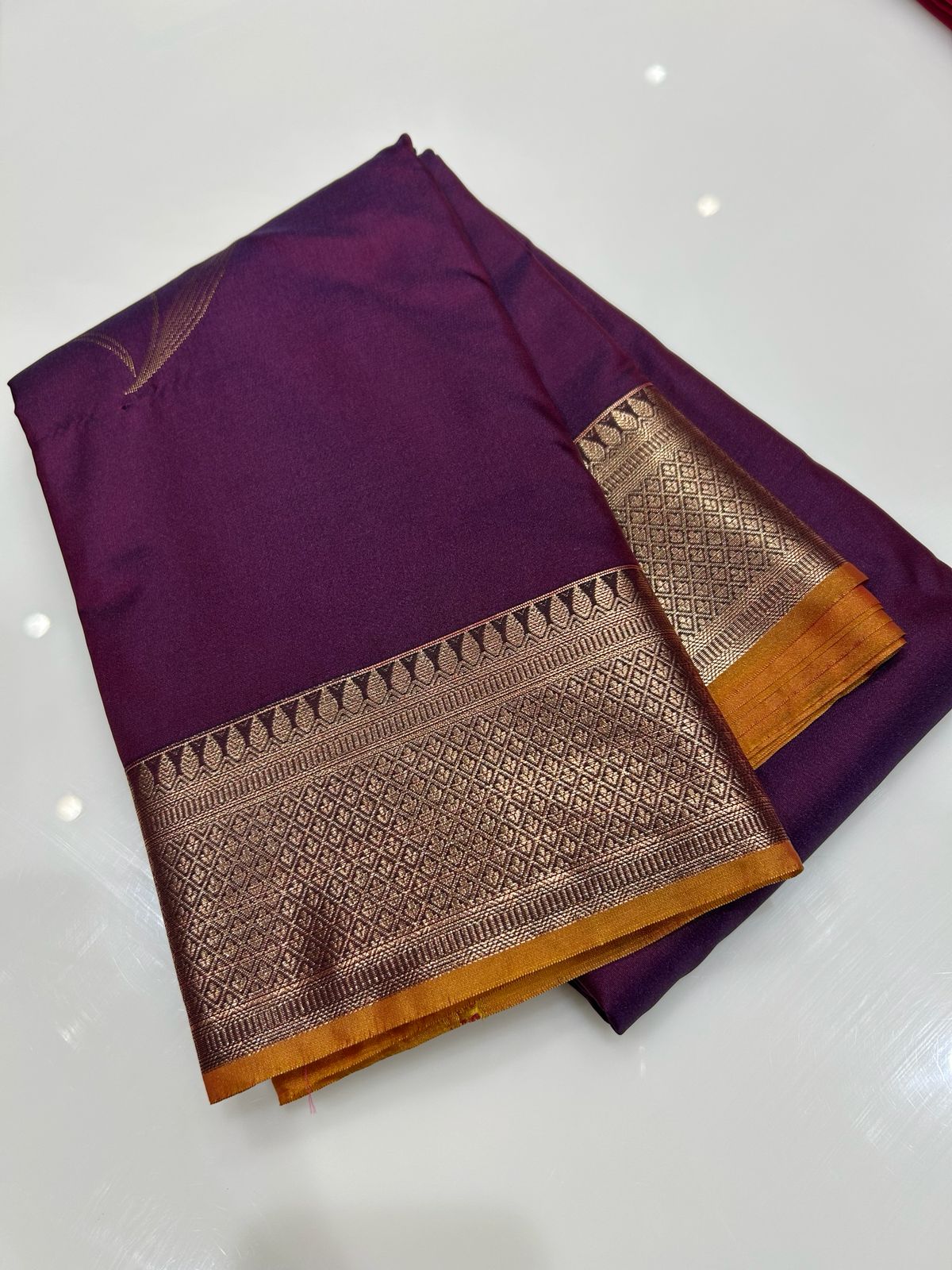 SEMI KANCHIPURAM SAREE-Plum to Green   Search code 2078