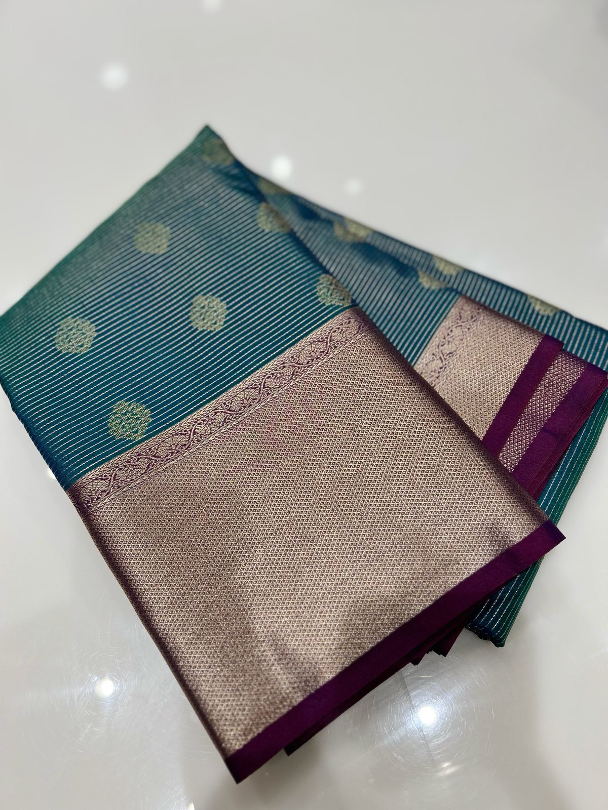 SEMI KANCHIPURAM SAREE-Blue to Vadamali  Search code 2092