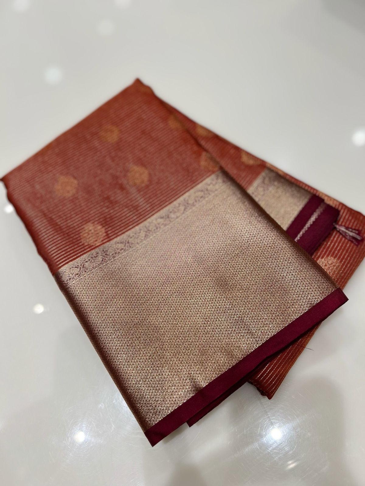 SEMI KANCHIPURAM SAREE-Burn orange to maroon Search code 2095